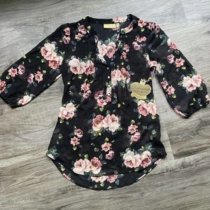 Princess Vera Wang Floral Tie Neck Top Size  Small